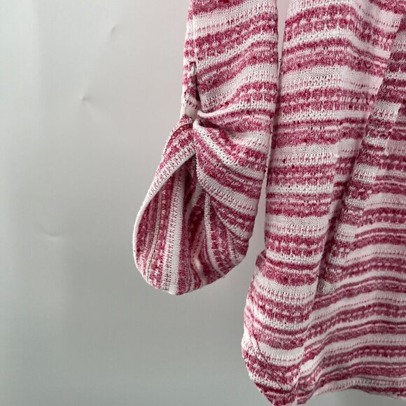 Ann Taylor Loft Womens Tie Neck Long Roll Tab Sleeve Blouse Pink/White Striped S - Picture 9 of 11